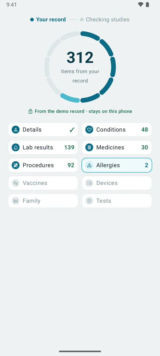 Syncing a medical record, with a progress ring