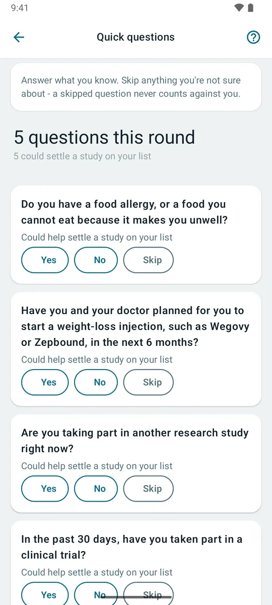 A round of Quick Questions, answered yes, no or skip