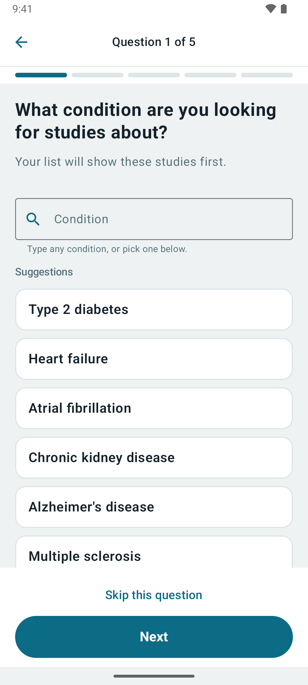 Initial Questions: choosing a condition